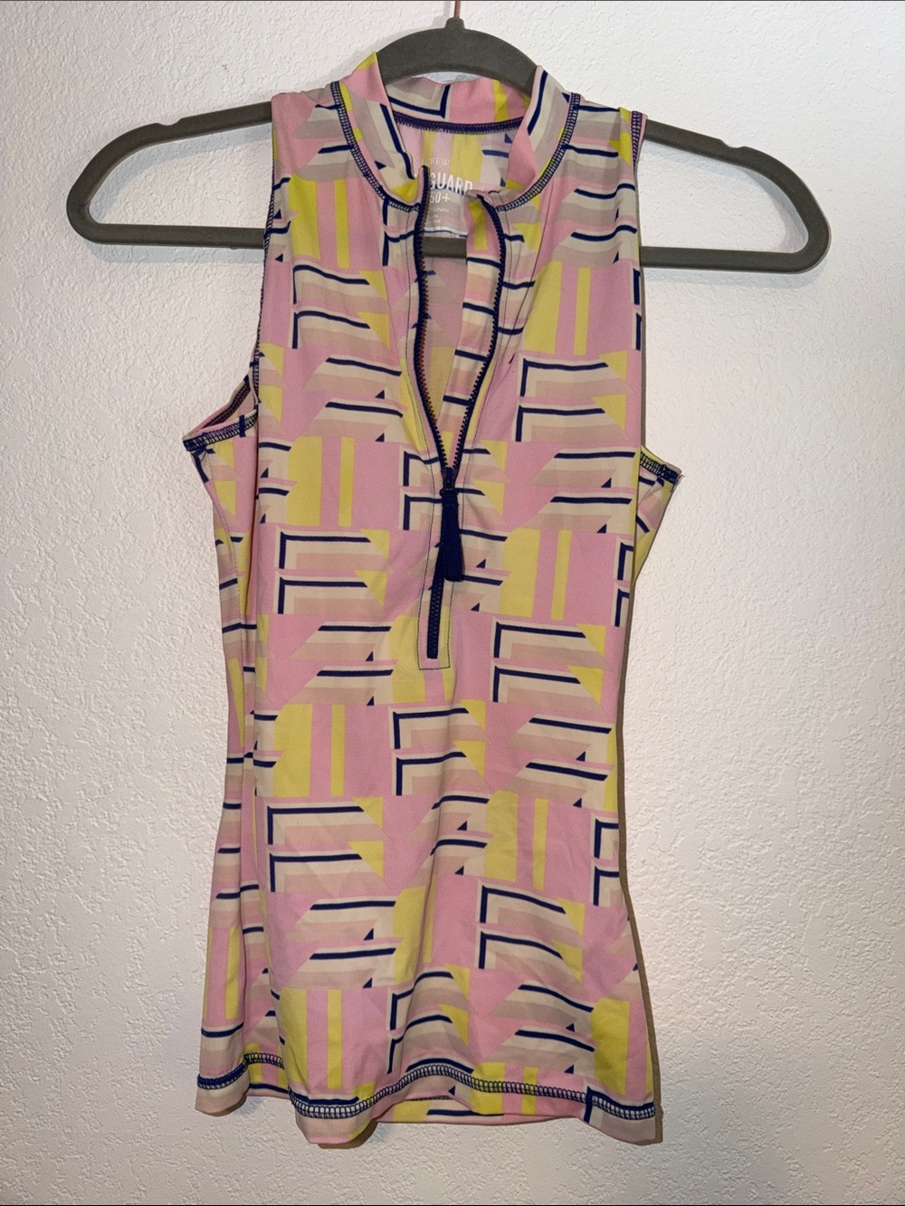 J. Crew Pink Geometric Zip-Front Swim Tank